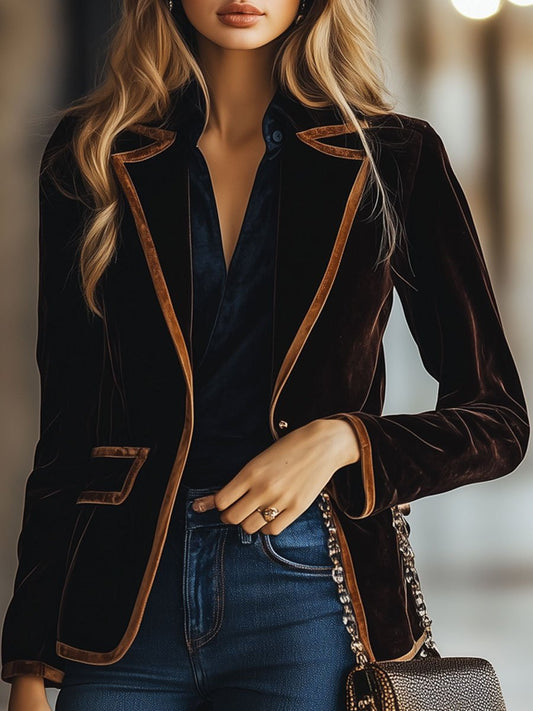 Blazer für Damen | Lockere Passform, Colorblock-Samt | Stilvoll 0
