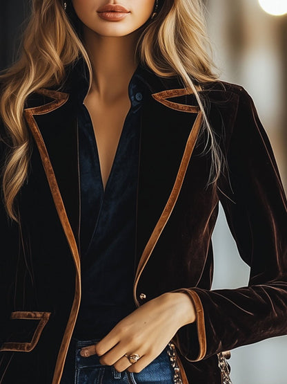 Blazer für Damen | Lockere Passform, Colorblock-Samt | Stilvoll 1