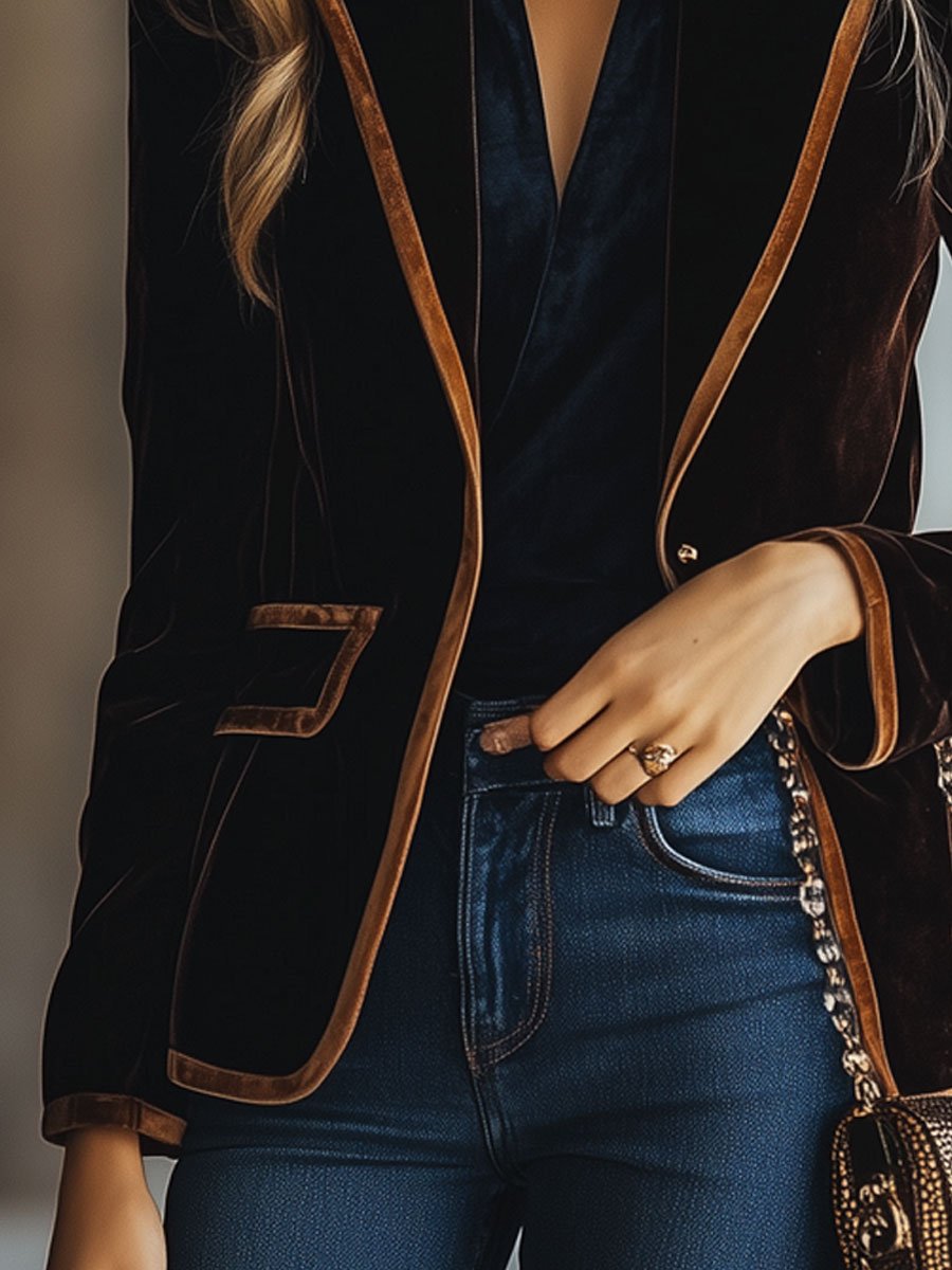 Blazer für Damen | Lockere Passform, Colorblock-Samt | Stilvoll 2
