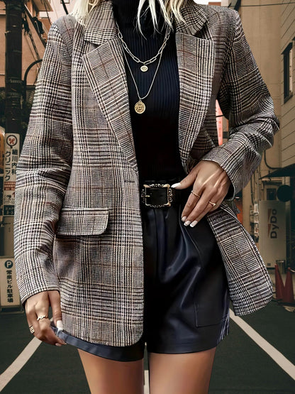 Blazer mit Reverskragen | Kariert Grau 1