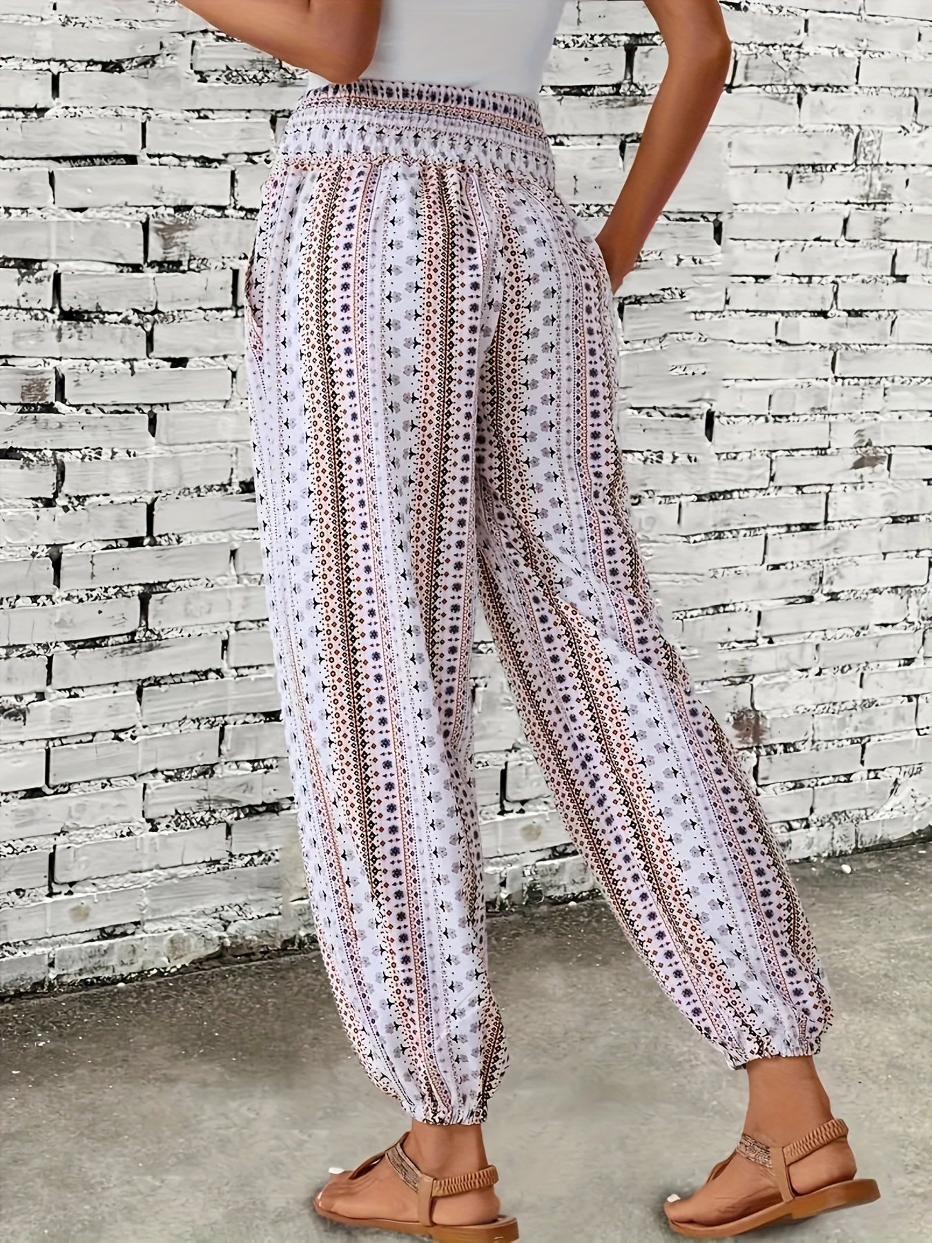 Boho High-Waist Damenhose mit Print & gesmoktem Bund – Linara 6