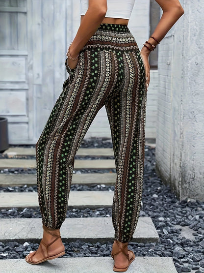 Boho High-Waist Damenhose mit Print & gesmoktem Bund – Linara 7