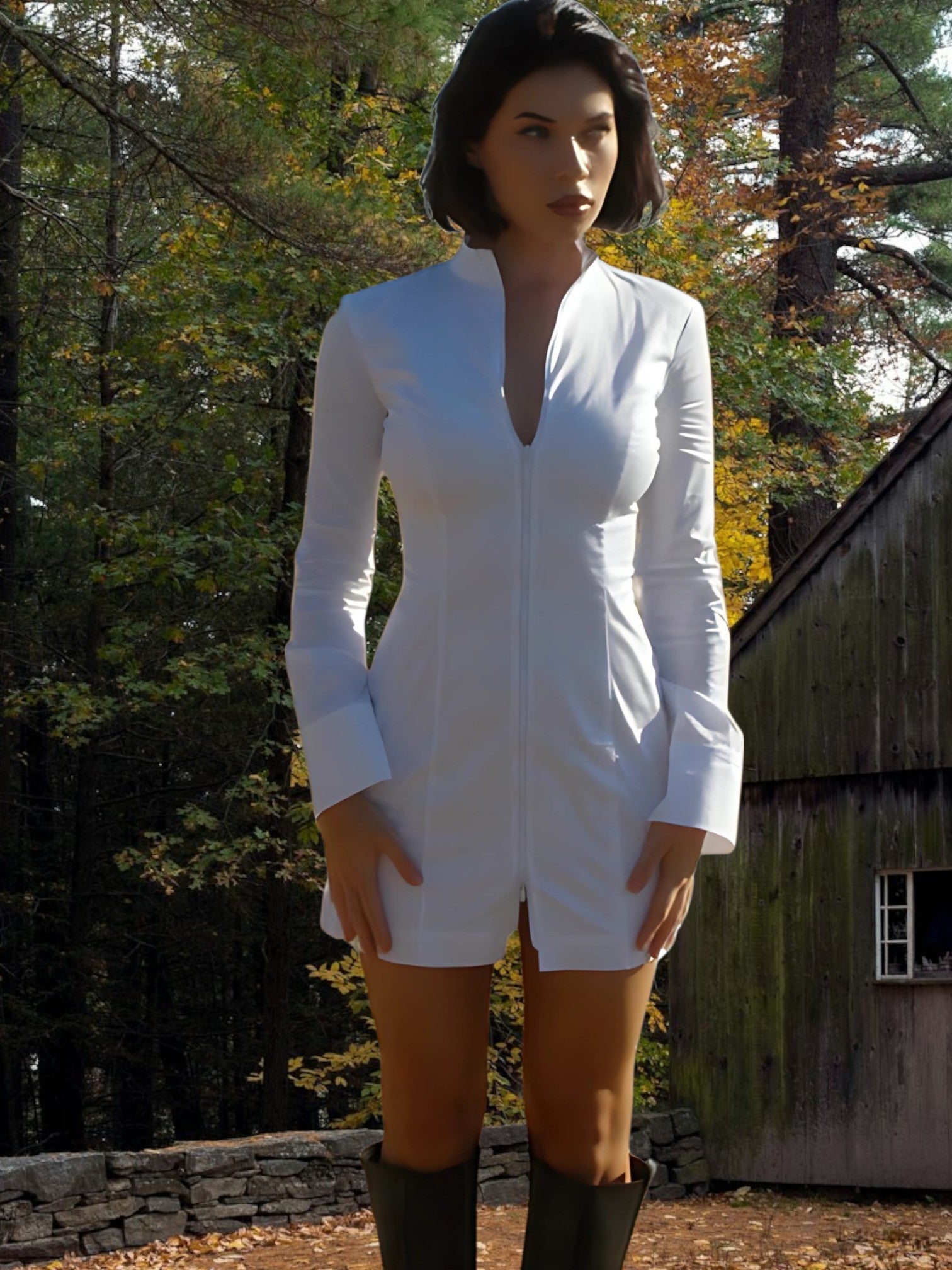 Caitriona | Sportlicher Damen-Trenchcoat aus atmungsaktivem Material mit langem Reißverschluss | WeiB 3