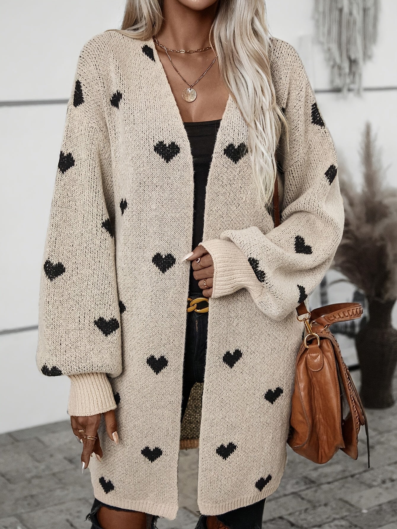 Cardigan Damen, Langarm, Herzmuster | Vielseitig 0