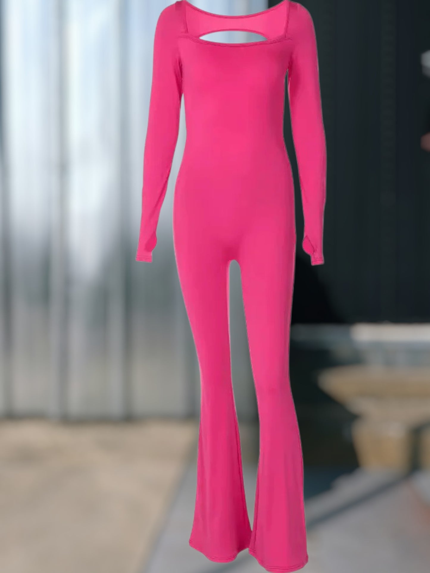 Celine | Eleganter Langarm-Jumpsuit mit quadratischem Ausschnitt und schmalem Bein für Damen | Magenta 3