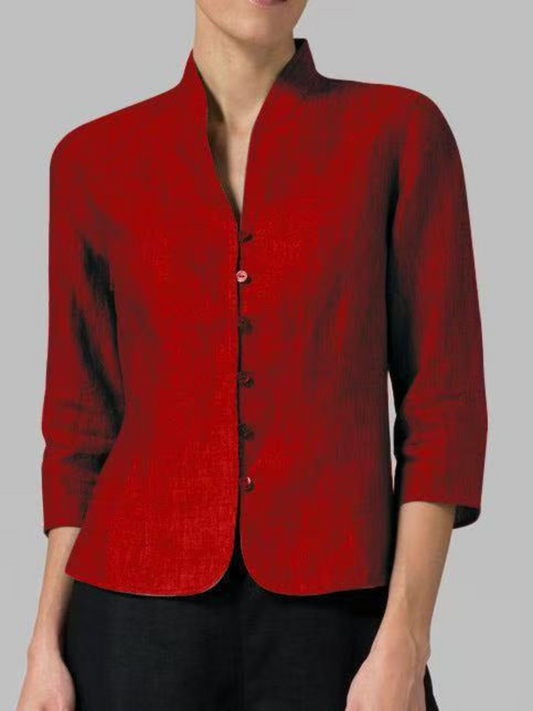 Chambray Bluse mit Stehkragen | Moderner Schnitt 0