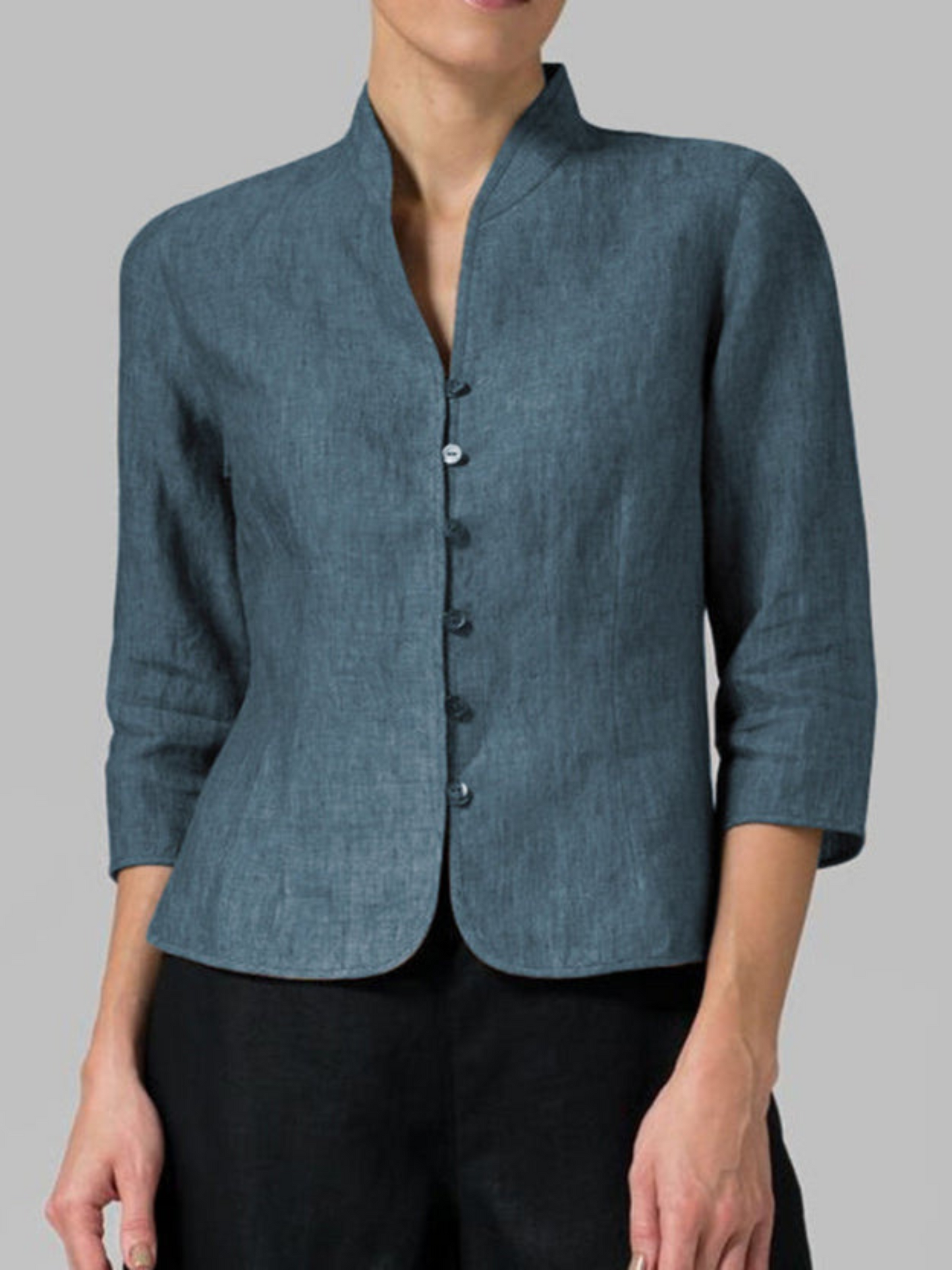 Chambray Bluse mit Stehkragen | Moderner Schnitt 2