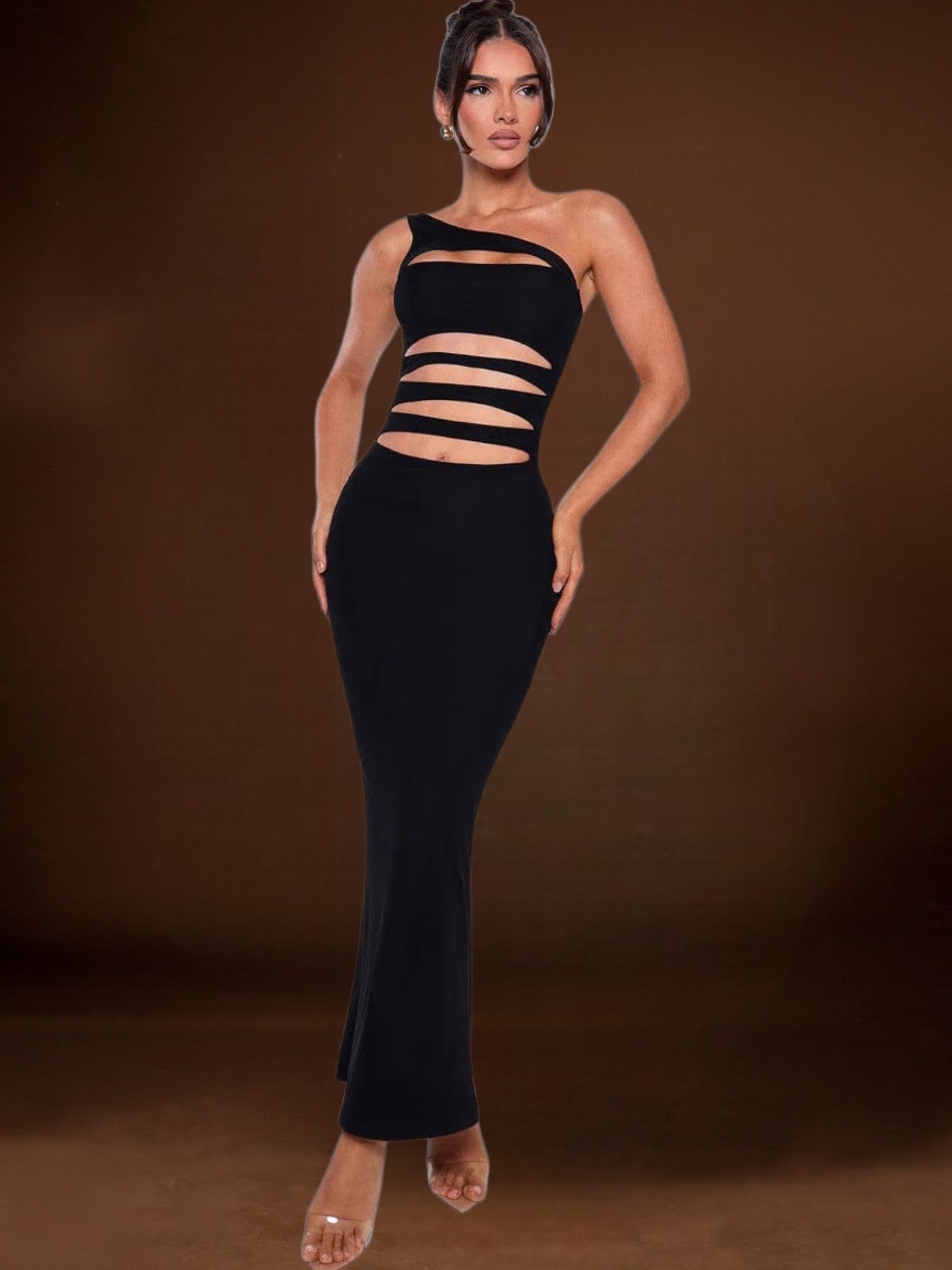 Chantal | Elegantes Maxikleid für Damen mit asymmetrischem Schnitt und Ausgeschnittene Details | Schwarz 3