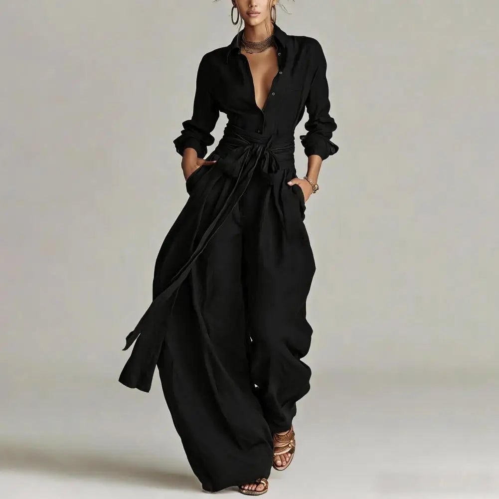 Clara | Damen Linen Weite High-Waist Co-Ord Set mit Hemdbluse 3