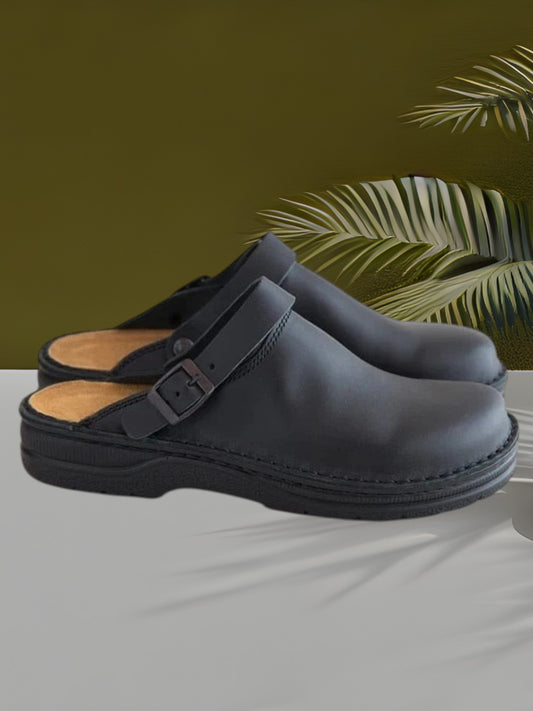 Cody | Stilvolle Leder-Slip-On Clogs für Damen und Herren mit überlegenen Komfort | Schwarz