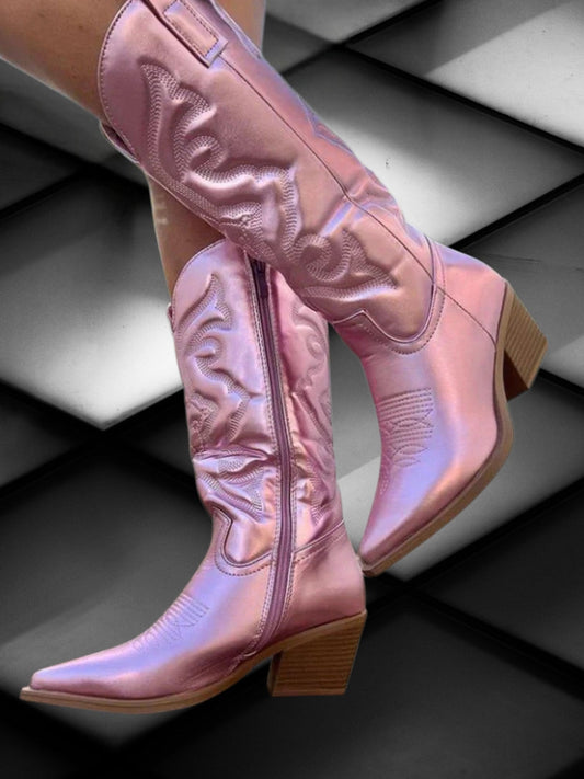 Cowgirl-Stiefel im synthetischen Leder mit mittlerer Höhe und gepolsterter Innensohle | Rosa
