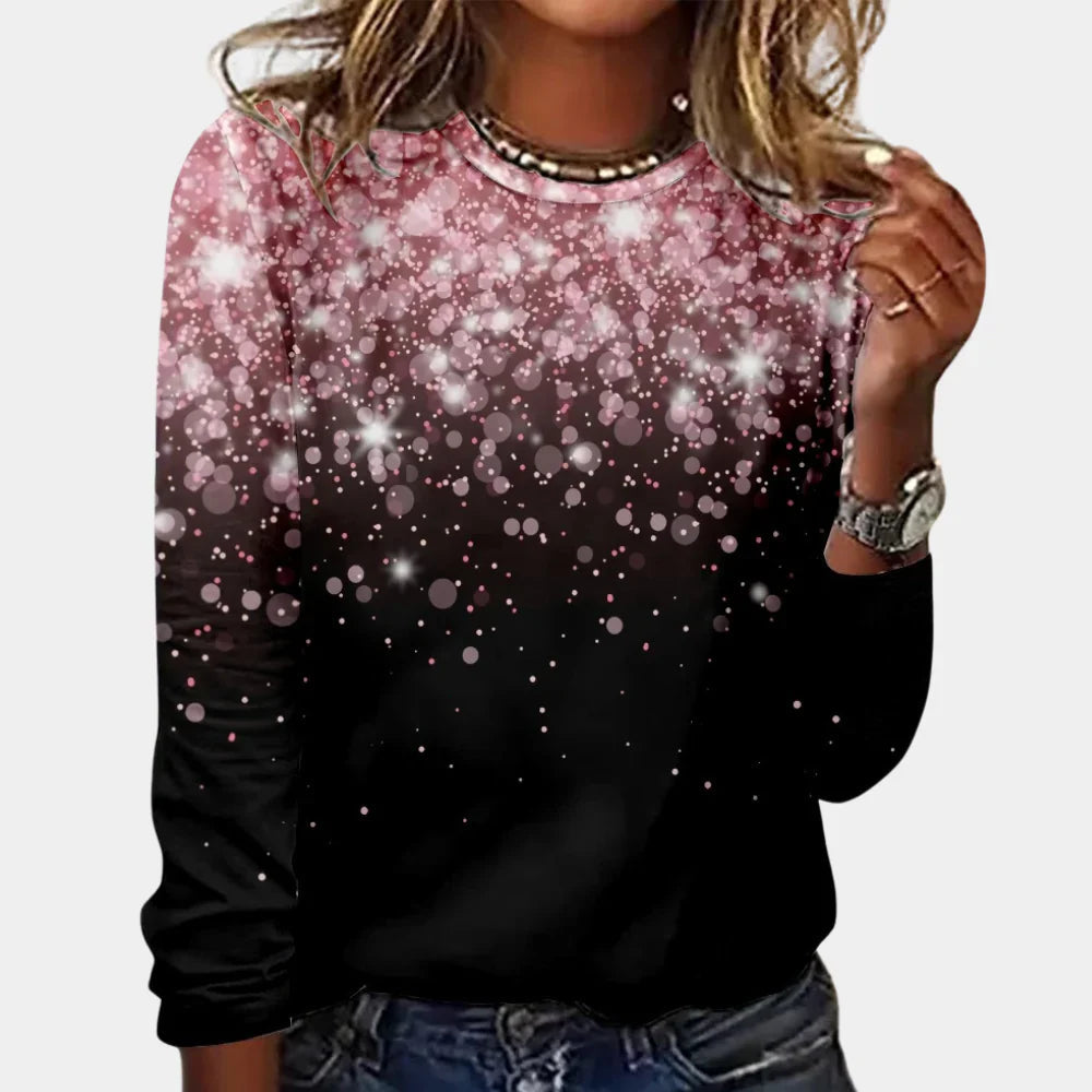 Crew Nick Langarmshirt für Damen | Glitzer-Print 0