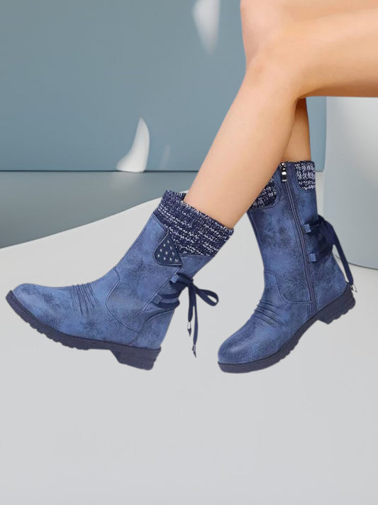 Cristina | Wasserdichte, rutschfeste schwarze Stiefel für Damen mit Schnürung und Reißverschluss | Blau