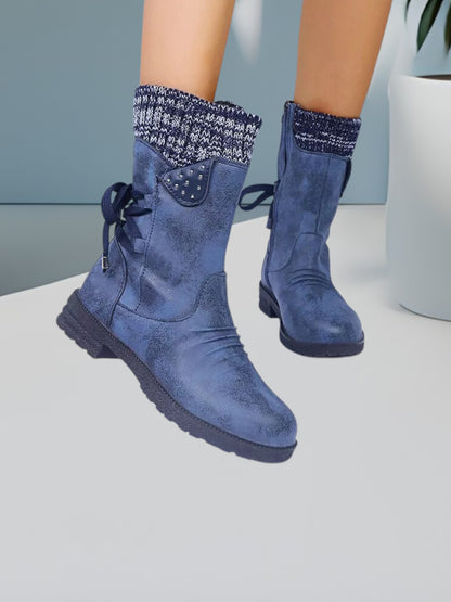 Cristina | Wasserdichte, rutschfeste schwarze Stiefel für Damen mit Schnürung und Reißverschluss | Blau 2
