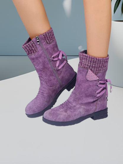 Cristina | Wasserdichte, rutschfeste schwarze Stiefel für Damen mit Schnürung und Reißverschluss | Lila