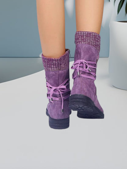 Cristina | Wasserdichte, rutschfeste schwarze Stiefel für Damen mit Schnürung und Reißverschluss | Lila 3