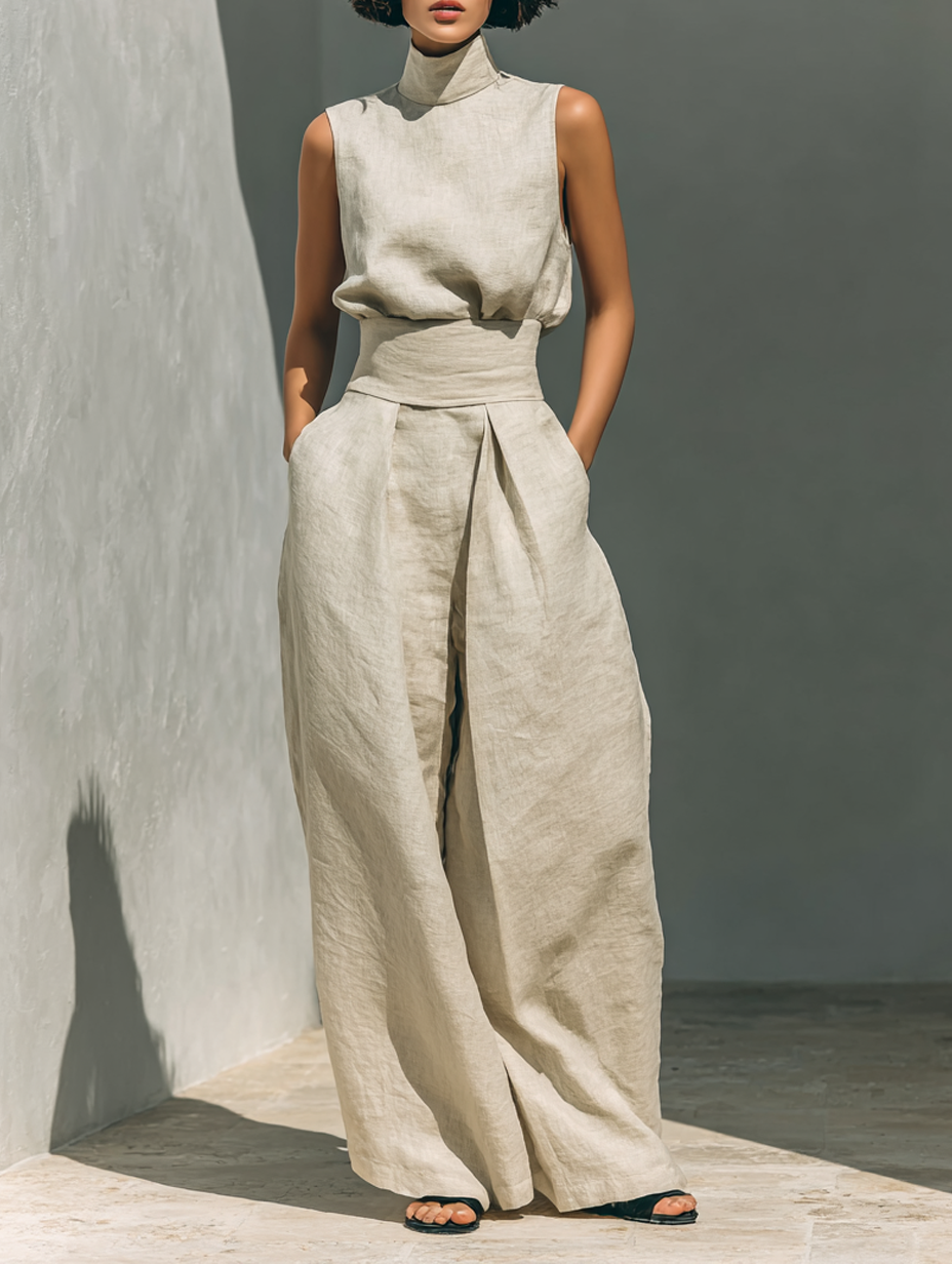 Jumpsuit Damen | Weites Bein & Stehkragen