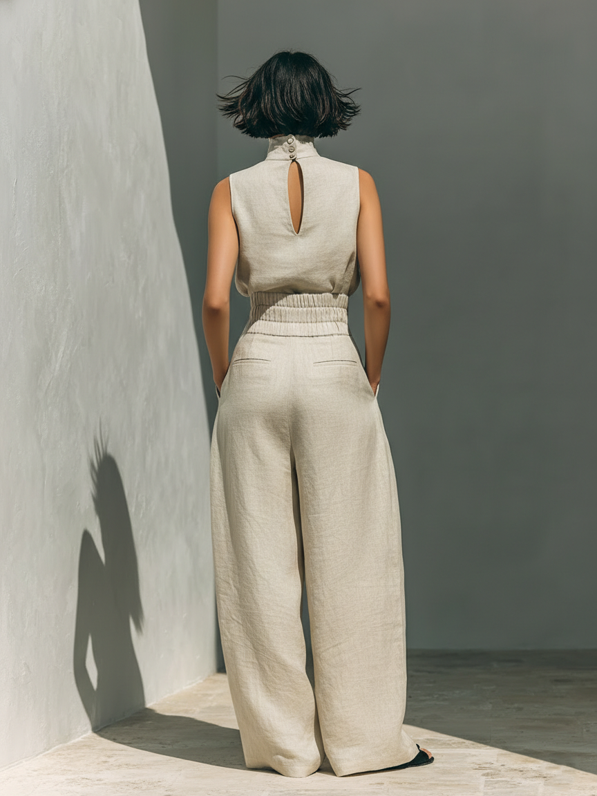 Jumpsuit Damen | Weites Bein & Stehkragen