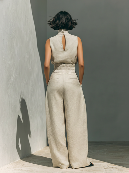 Jumpsuit Damen | Weites Bein & Stehkragen