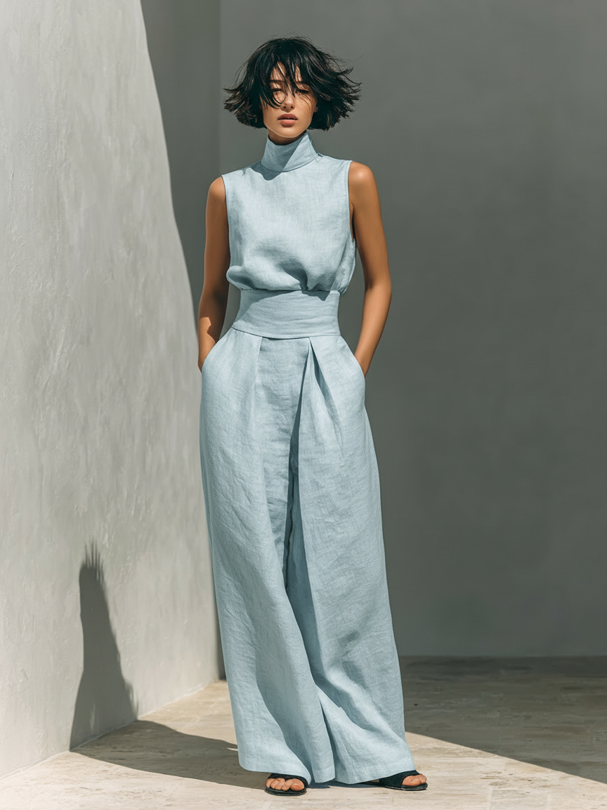 Jumpsuit Damen | Weites Bein & Stehkragen