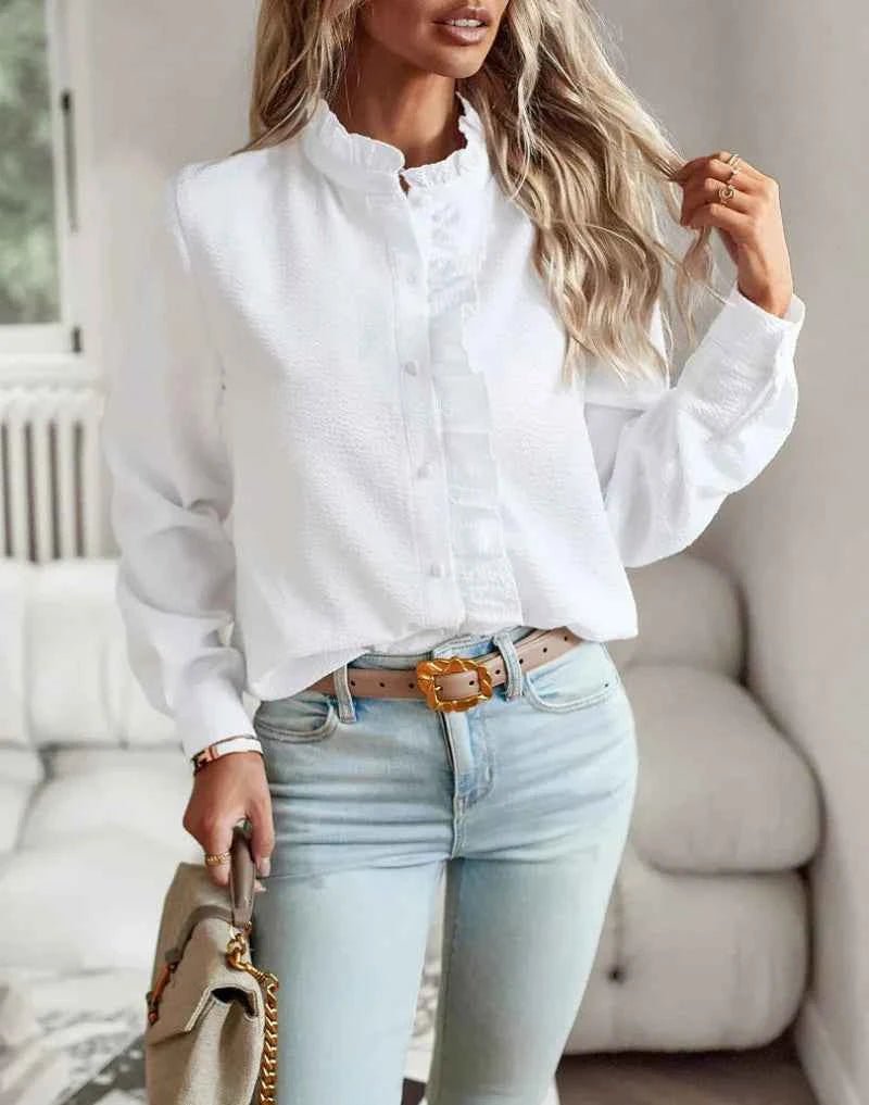 Damen Bluse mit Rüschenkragen 1