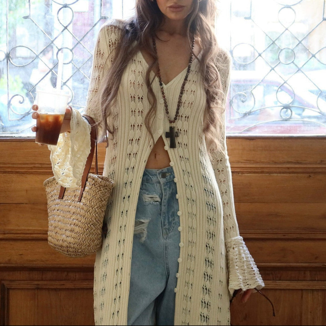 Damen Cardigan, Lange Strickjacke, Offenes Design | Langer Schnitt 2