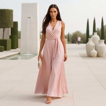 Damen Maxi-Abendkleid – V-Ausschnitt, Fliessend & Zeitlos Elegant 0