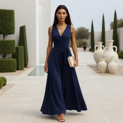 Damen Maxi-Abendkleid – V-Ausschnitt, Fliessend & Zeitlos Elegant 4