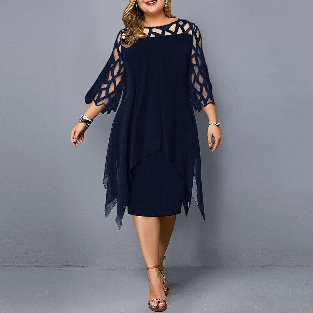 Damen Midi-Kleid In Übergröße mit Spitze – Elegant & Bequem 0