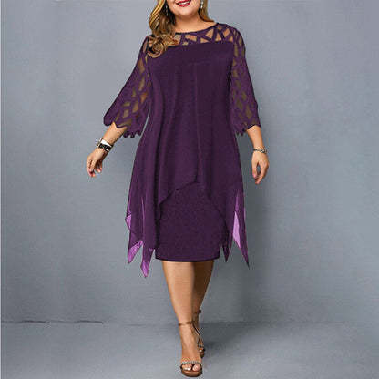 Damen Midi-Kleid In Übergröße mit Spitze – Elegant & Bequem 1