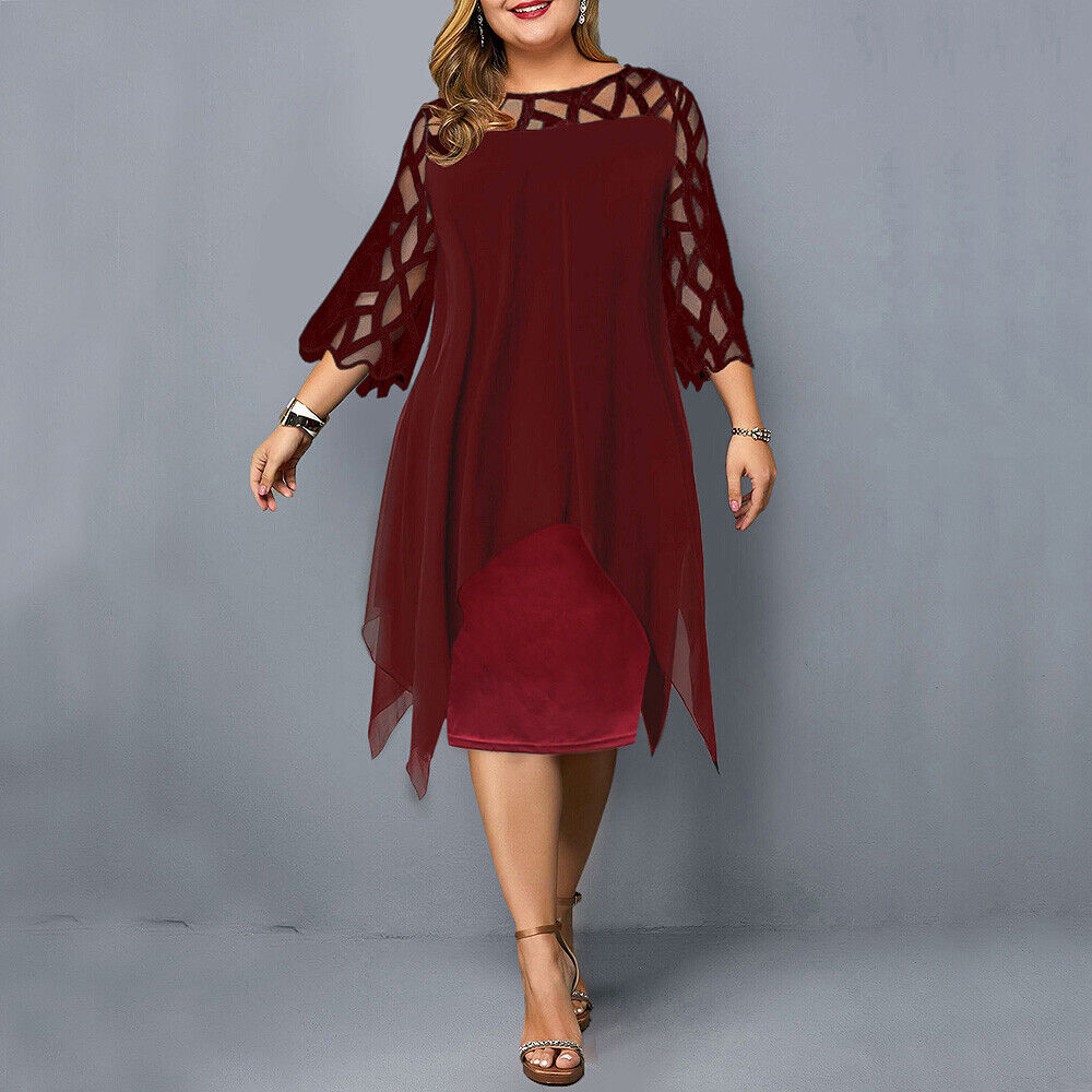Damen Midi-Kleid In Übergröße mit Spitze – Elegant & Bequem 2