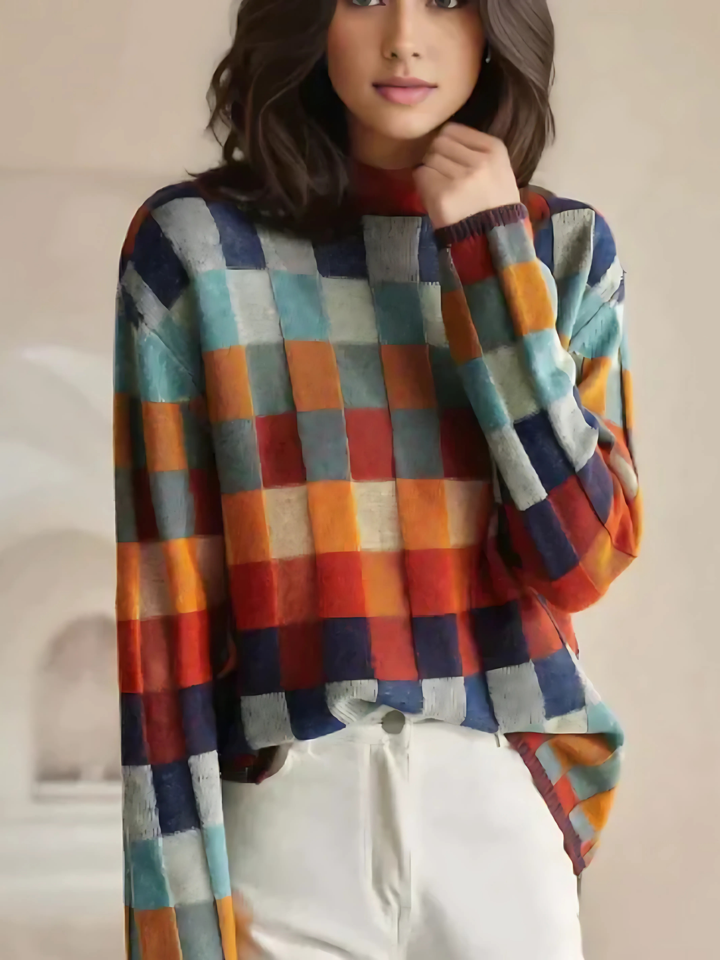 Damen Rollkragenpullover | Kariert 0