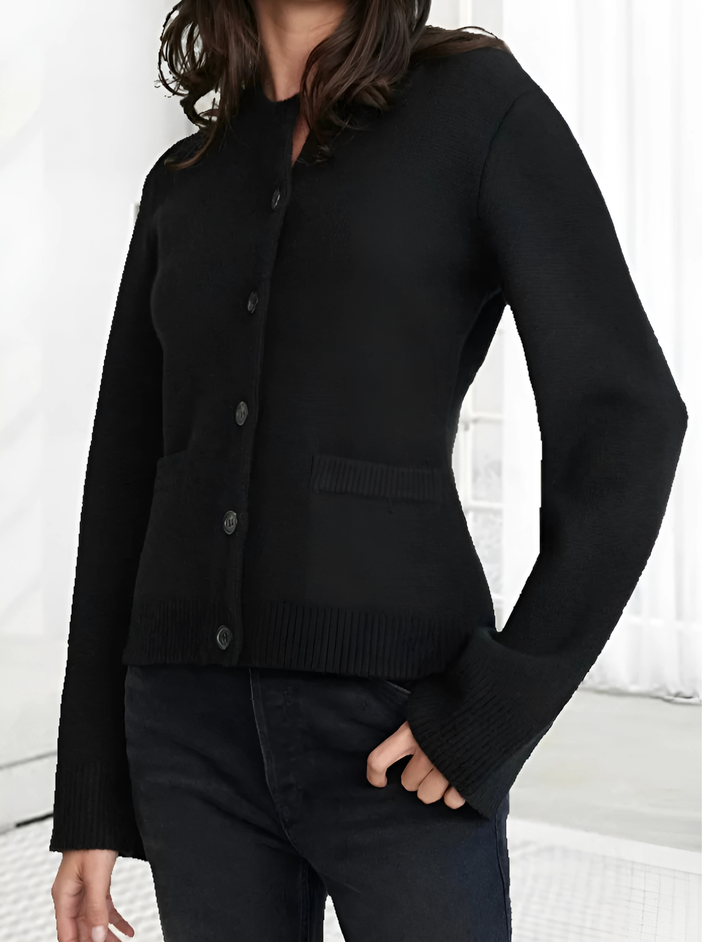 Damen Strickjacke, Ausgestellte Ärmel | Hüftlang 4