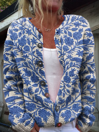 Damen Strickjacke | Blumenmuster