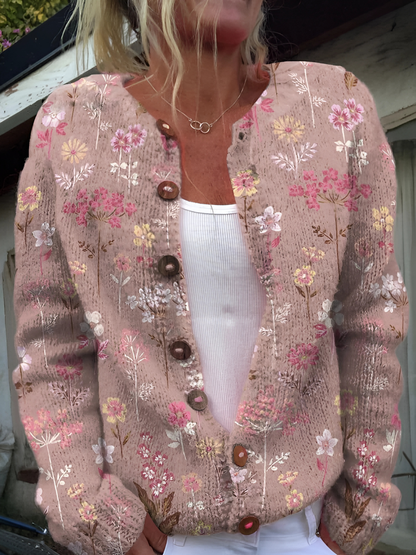 Damen Strickjacke | Blumenmuster