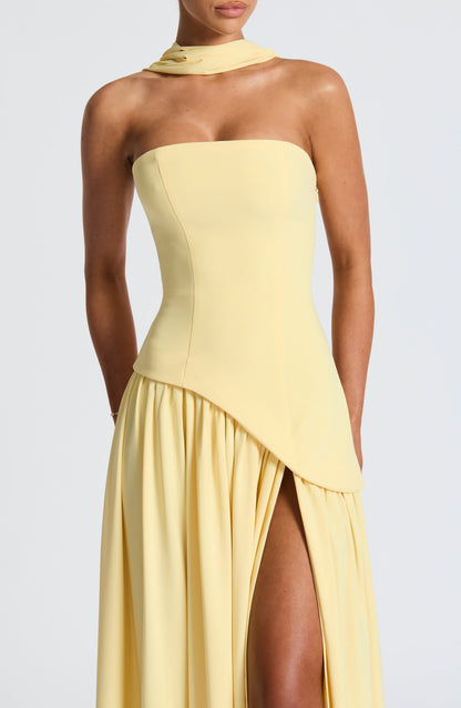 Damen Trägerloses Maxi-Abendkleid – Asymmetrische Taille, Korsett & Hoher Schlitz 3
