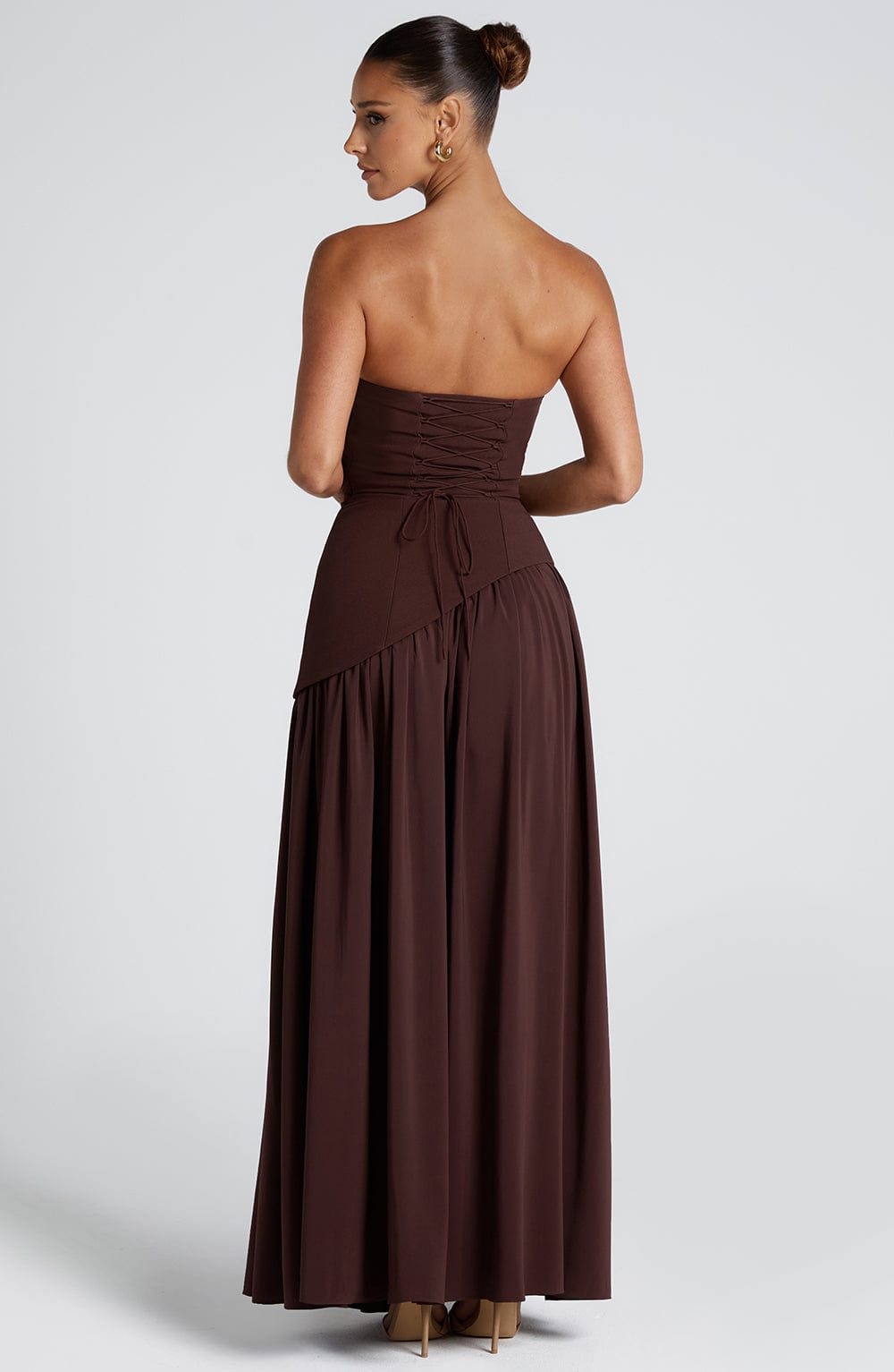 Damen Trägerloses Maxi-Abendkleid – Asymmetrische Taille, Korsett & Hoher Schlitz 7