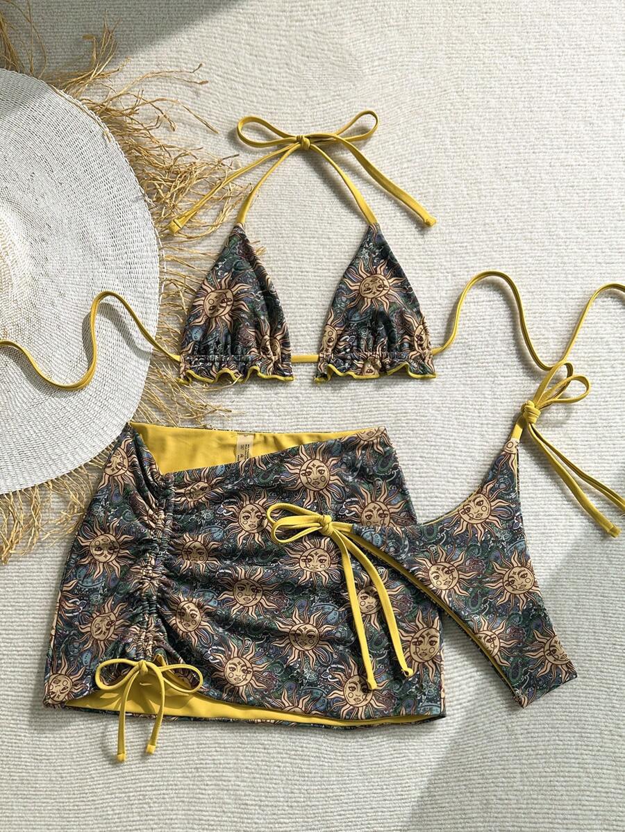 Damen Triangel-Bikini-Set mit rüschenfreien Details und Wickelrock Echo Archiv 8