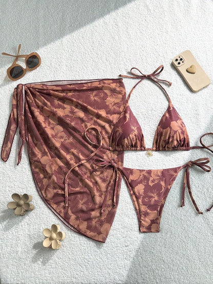 Damen Triangel-Bikini-Set mit verstellbaren Trägern und Wickeltuch Echo Archiv 0