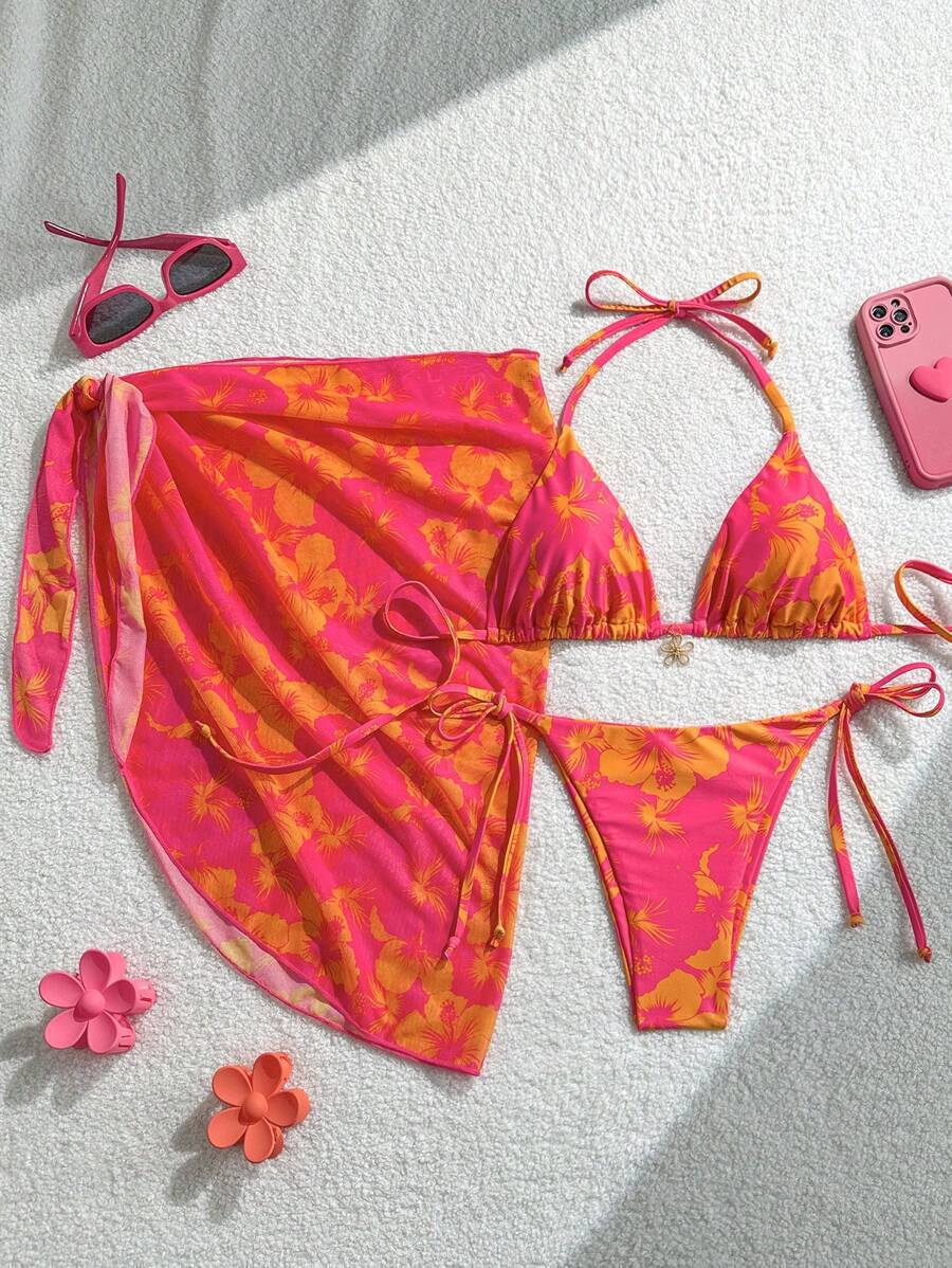 Damen Triangel-Bikini-Set mit verstellbaren Trägern und Wickeltuch Echo Archiv 10