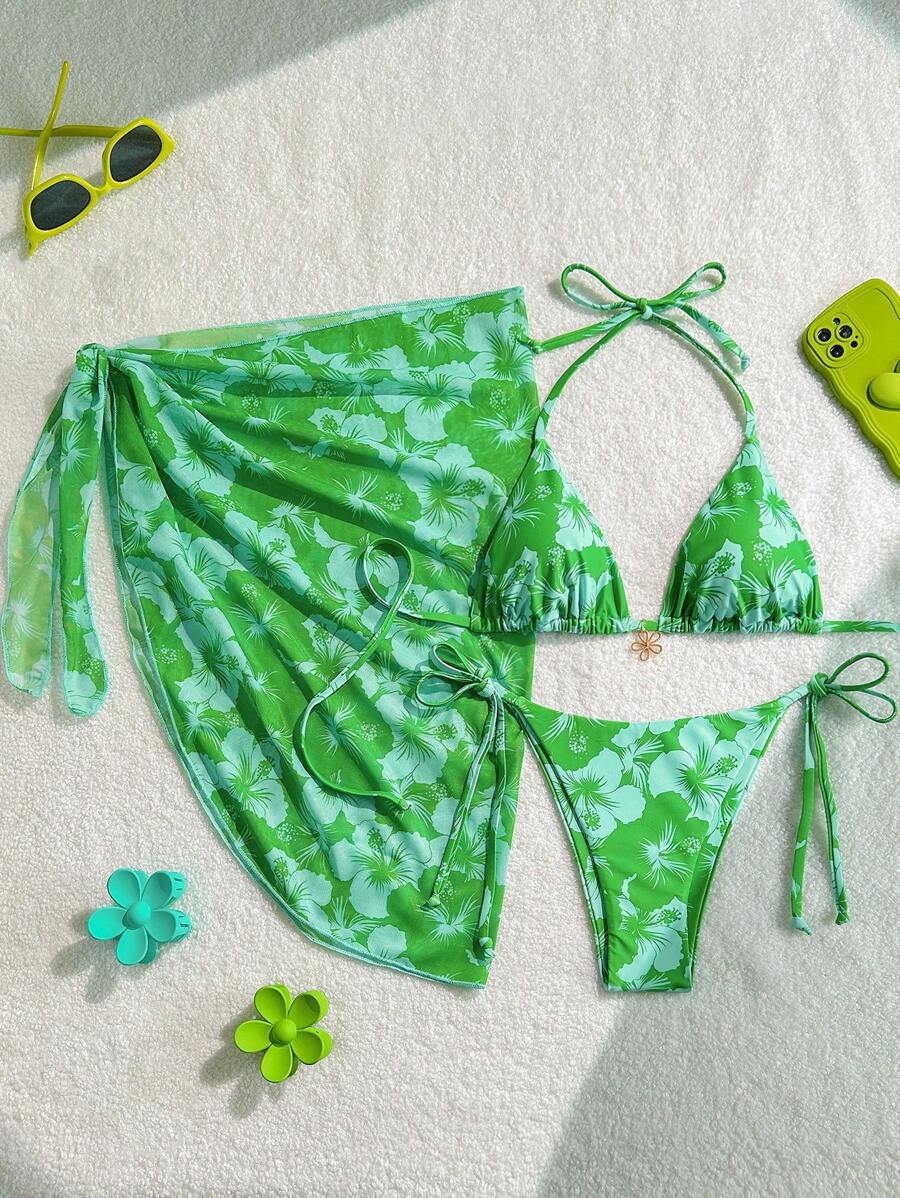 Damen Triangel-Bikini-Set mit verstellbaren Trägern und Wickeltuch Echo Archiv 9