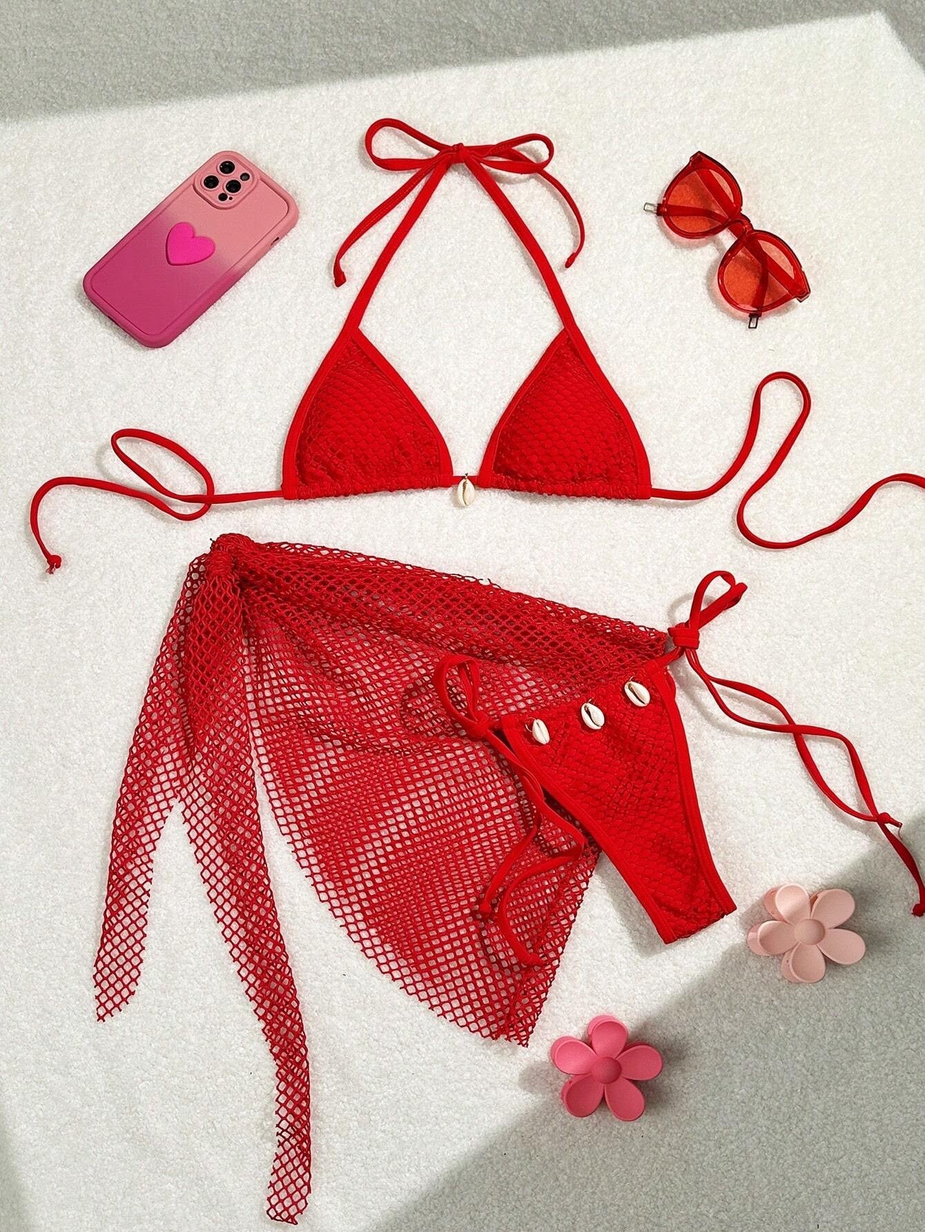 Damen Triangel-Bikini mit transparentem Netzgewebe und Schnürdetails Echo Archiv 10