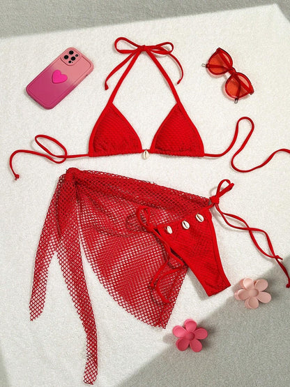 Damen Triangel-Bikini mit transparentem Netzgewebe und Schnürdetails Echo Archiv 10