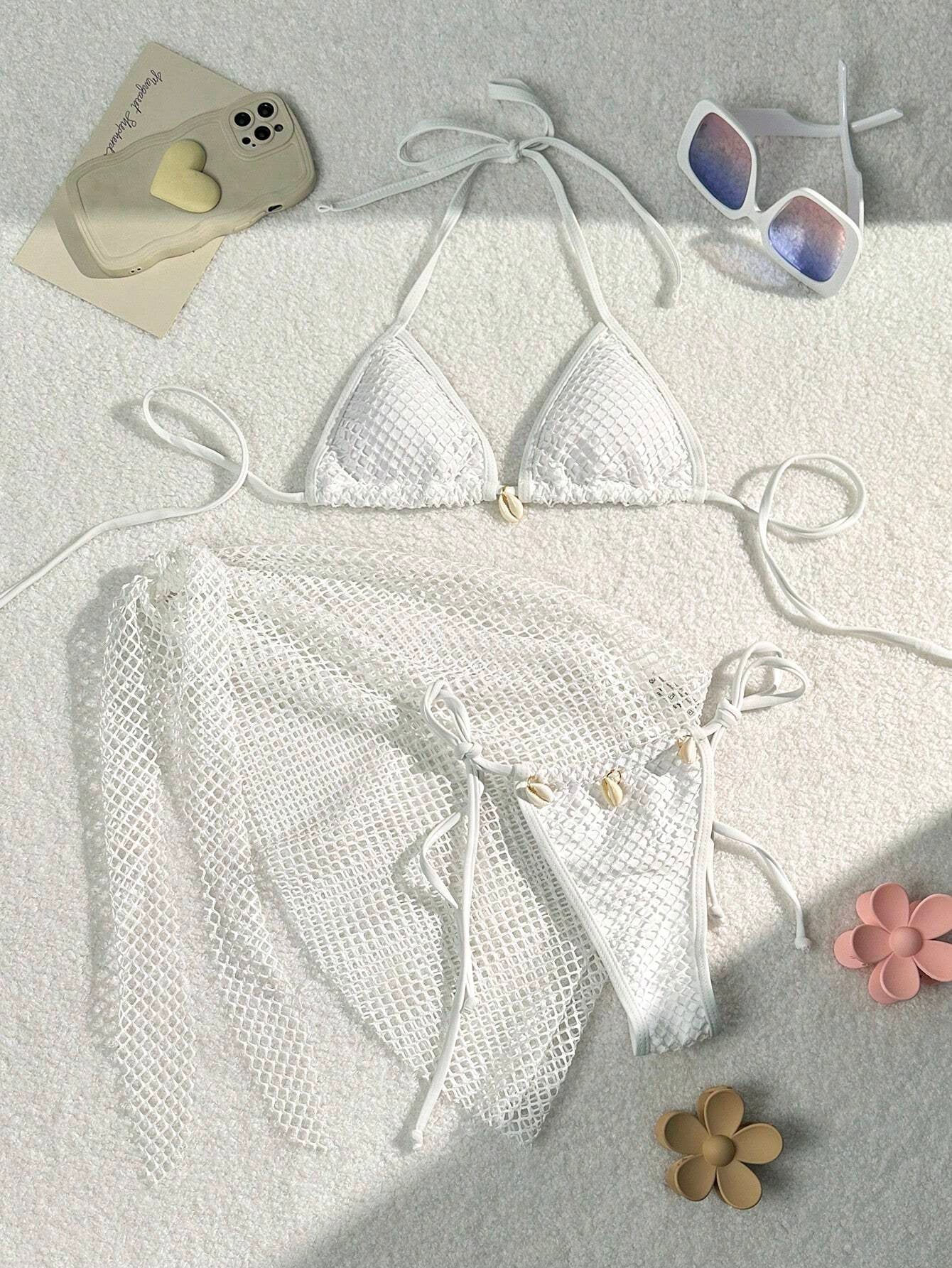 Damen Triangel-Bikini mit transparentem Netzgewebe und Schnürdetails Echo Archiv 11