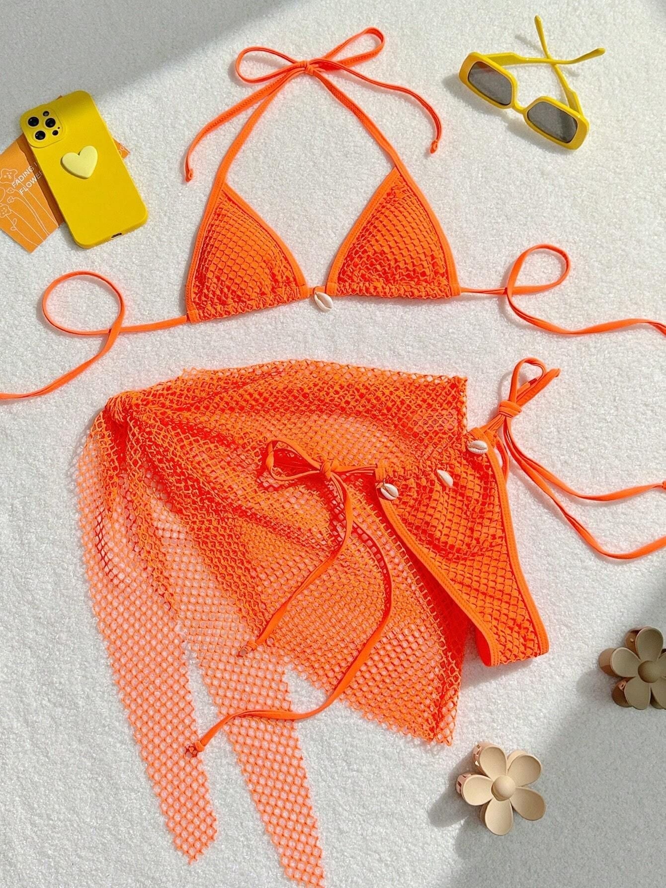 Damen Triangel-Bikini mit transparentem Netzgewebe und Schnürdetails Echo Archiv 12