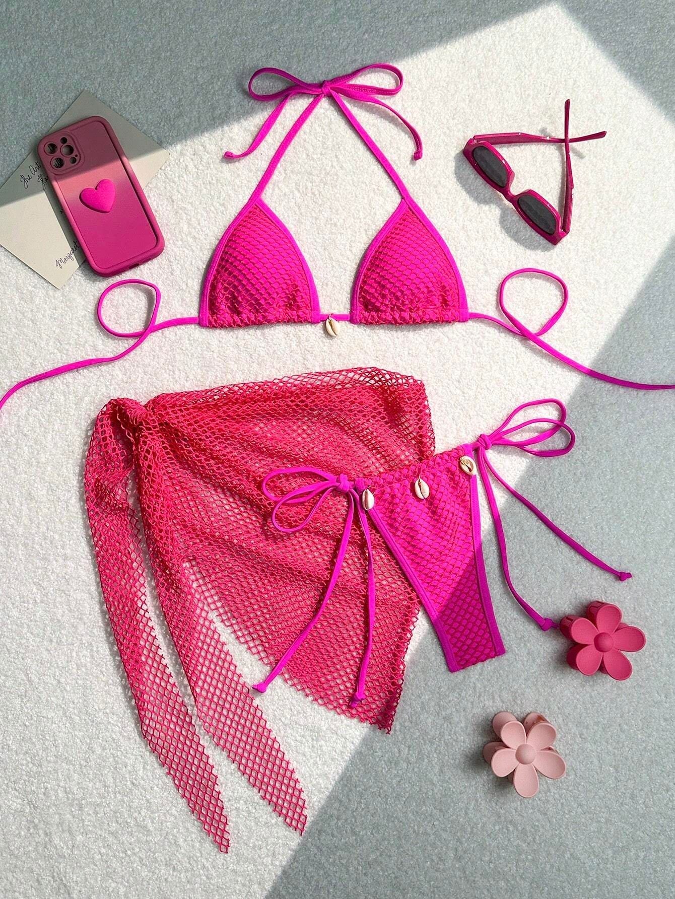 Damen Triangel-Bikini mit transparentem Netzgewebe und Schnürdetails Echo Archiv 7