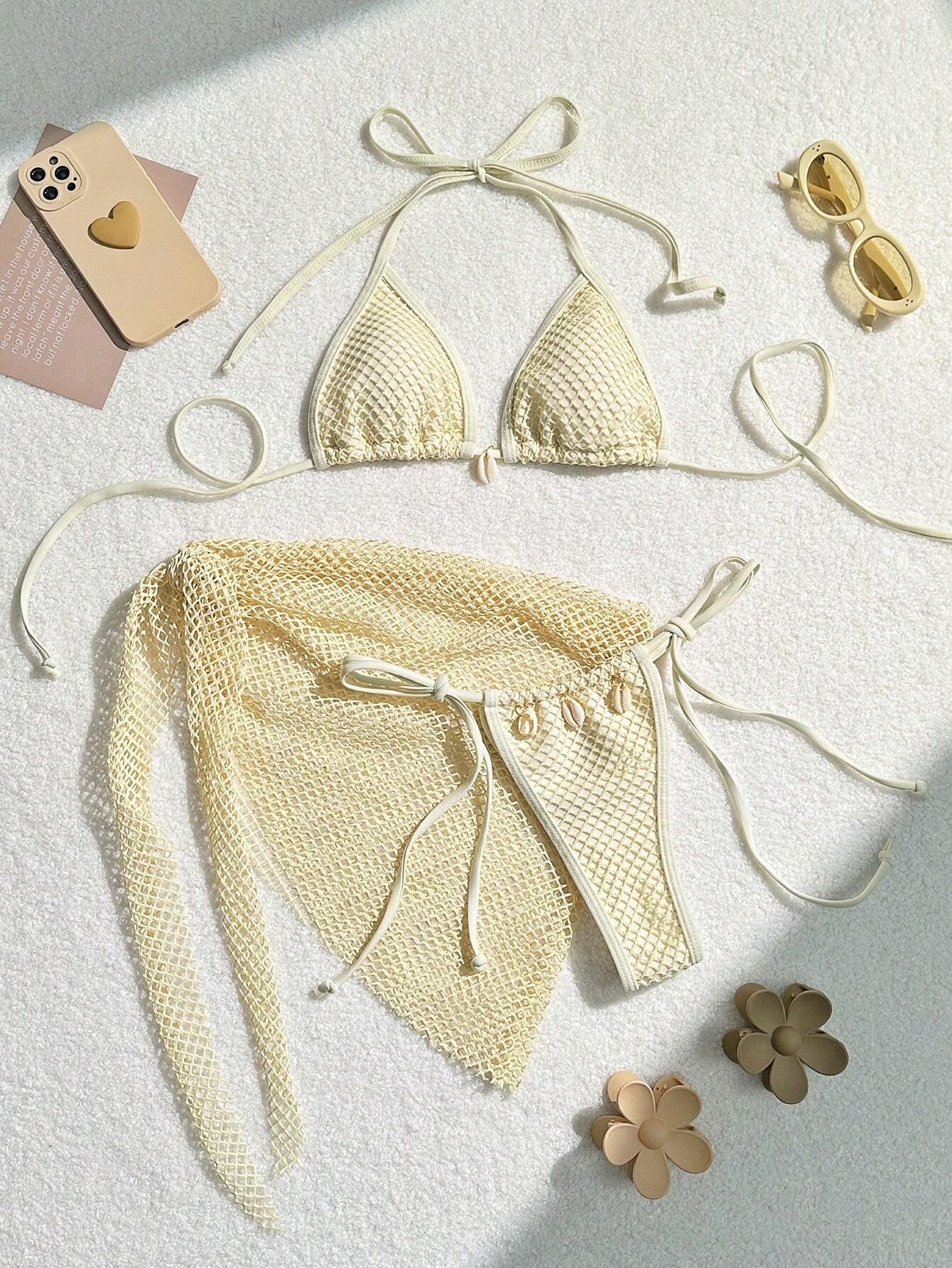 Damen Triangel-Bikini mit transparentem Netzgewebe und Schnürdetails Echo Archiv 9
