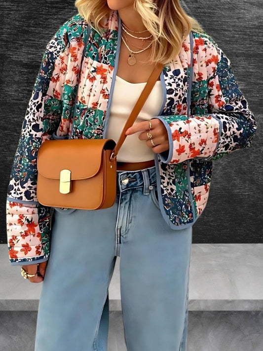 Damen Vintage Patchworkjacke mit langen Ärmeln für die Freizeit 1