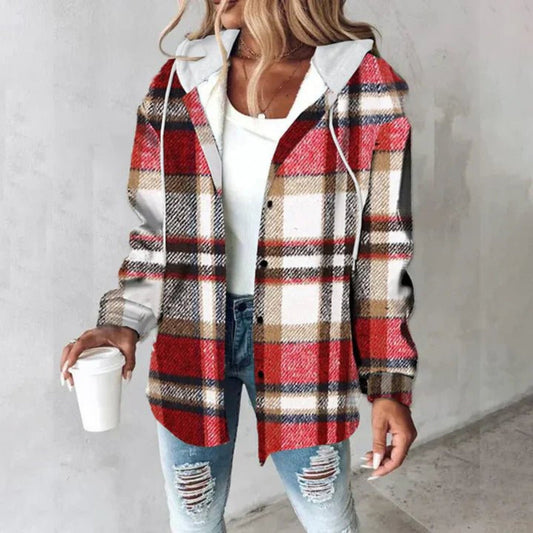 Damenjacke mit Kapuze, Relaxed Fit, Karomuster 0