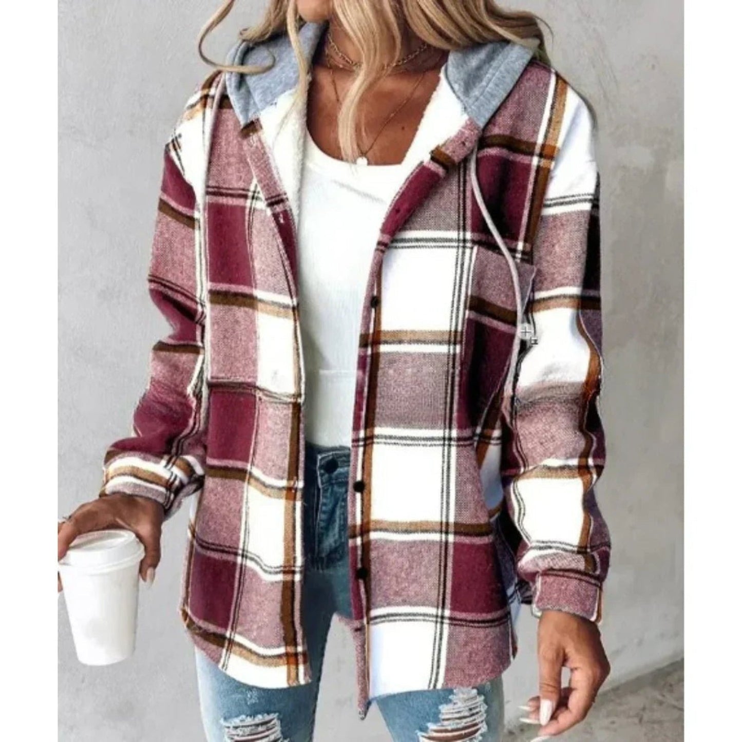 Damenjacke mit Kapuze, Relaxed Fit, Karomuster 1